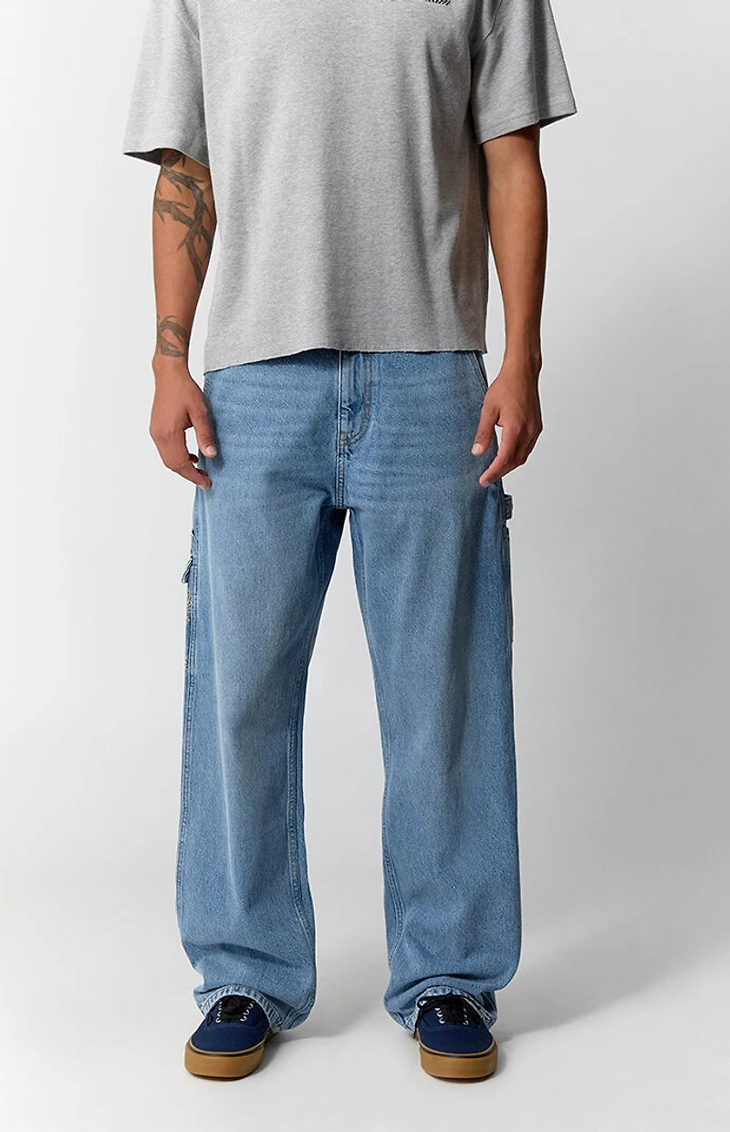 Pacsun Dylan Baggy Jeans NY Embroidered Carpenter Medium Blue
