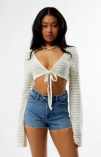 Your Favorite Laguna Crochet Tie Front Long Sleeve Top