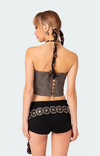 Edikted Christa Washed Faux Leather Corset