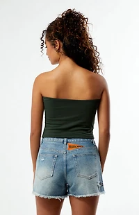HYPE & VICE Miami Hurricanes High Waisted Relaxed Patched Denim Shorts