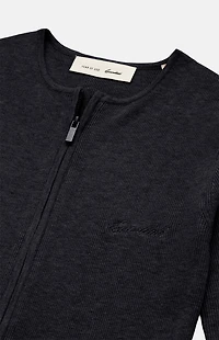 Fear of God ESSENTIALS Women's Vintage Black Signature Ribbed Knit Long Sleeve Zip Up Top