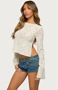 Edikted Flaura Backless Sheer Lace Top
