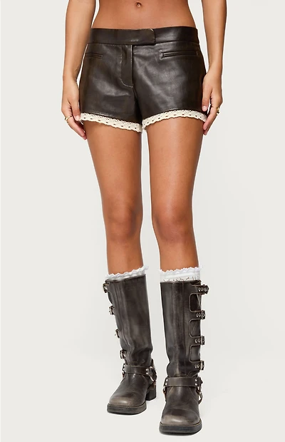 Edikted Lissa Lacey Faux Leather Shorts