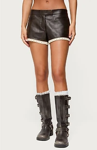 Edikted Lissa Lacey Faux Leather Shorts