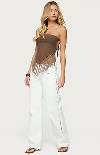 Edikted Backless Sheer Mesh Strapless Top