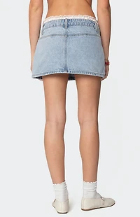 Edikted Floral Peekaboo Denim Mini Skirt