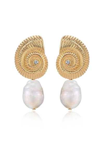 Ettika Nautilus Shell Freshwater Pearl Dangle Earrings