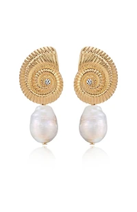 Ettika Nautilus Shell Freshwater Pearl Dangle Earrings