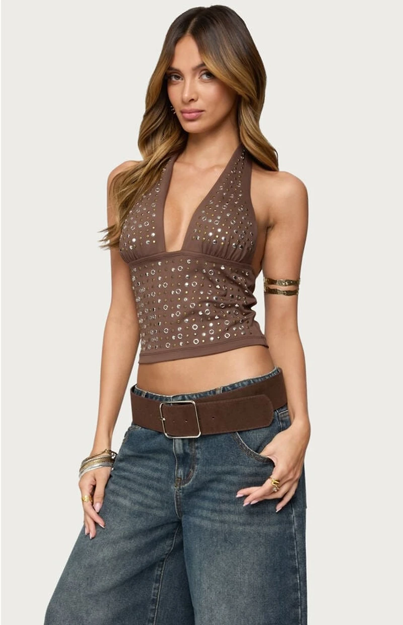 Edikted Jackie Stud & Grommet Halter Top