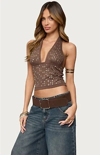 Edikted Jackie Stud & Grommet Halter Top