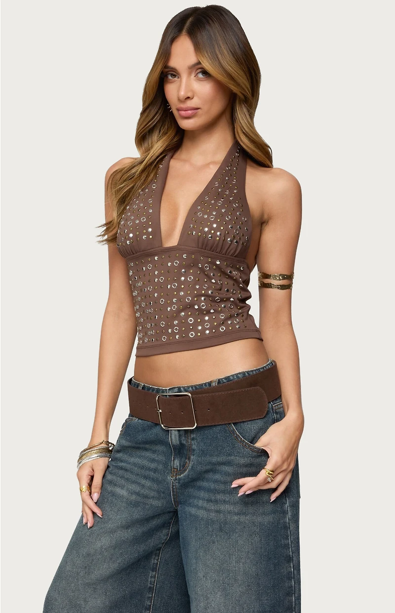 Edikted Jackie Stud & Grommet Halter Top
