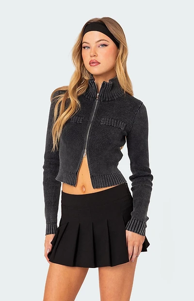 Edikted Torey Washed Zip Up Cardigan