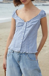 John Galt Blue & White Gingham Elara Top