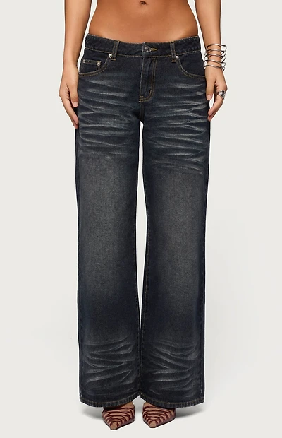 Edikted Magda Acid Wash Low Rise Baggy Jeans