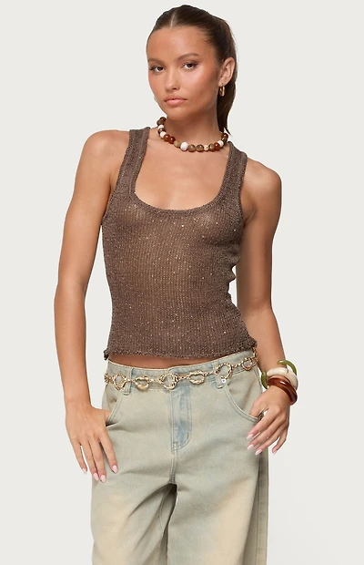 Edikted Eleora Sequin Knit Tank Top