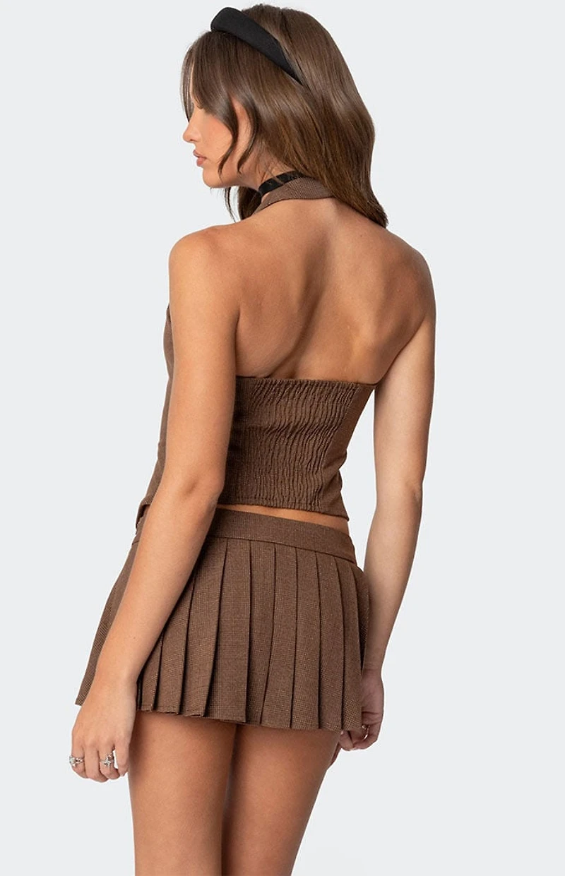 Edikted Palmer Plaid Bow Halter Top