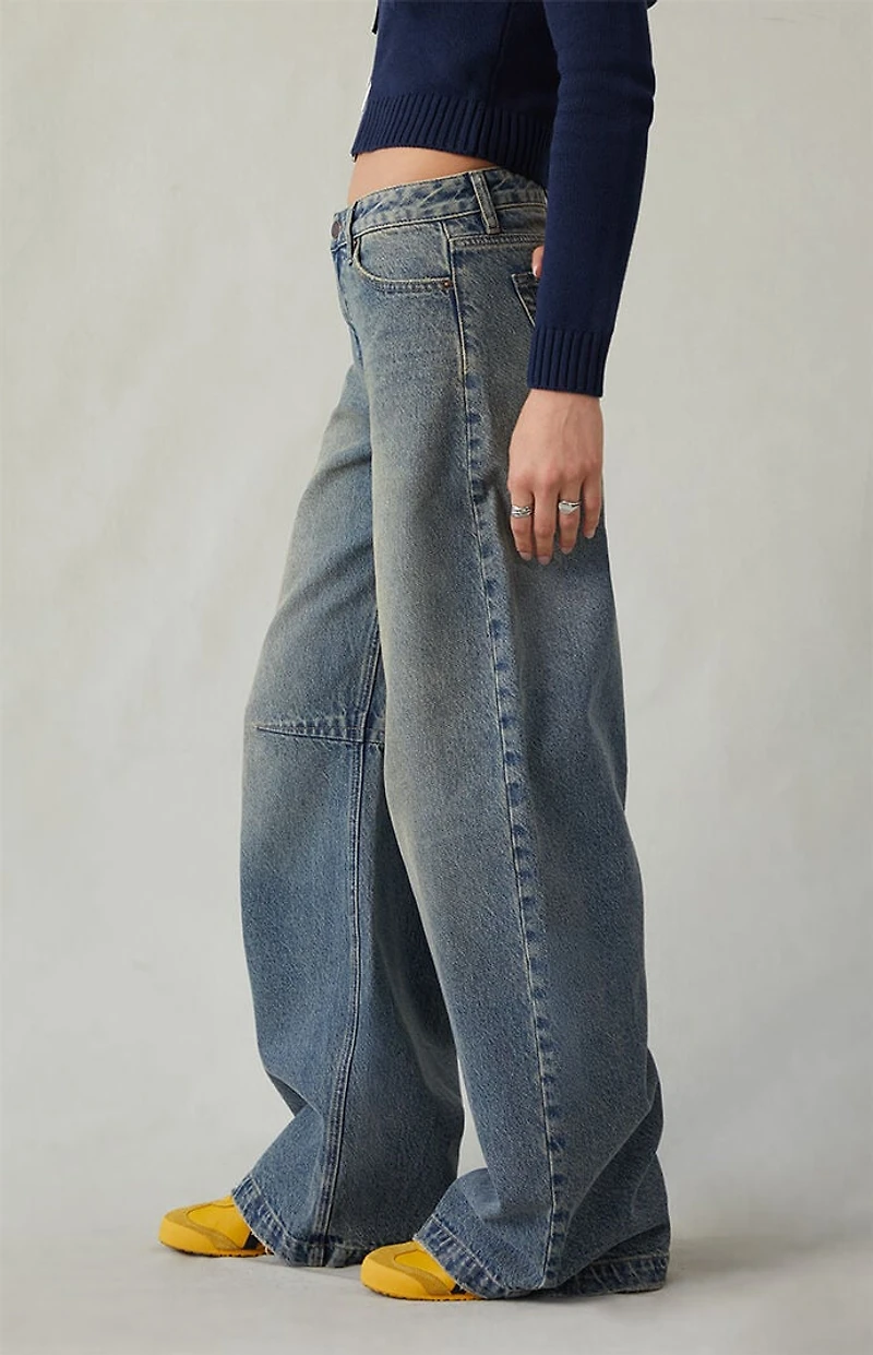 Pacsun Remi Baggy Barrel Jeans Knee Dart Dark Indigo