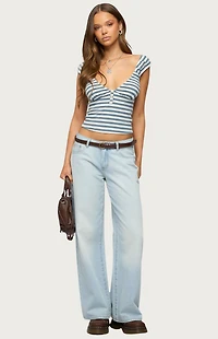 Edikted Aina Striped V Neck Henley Top
