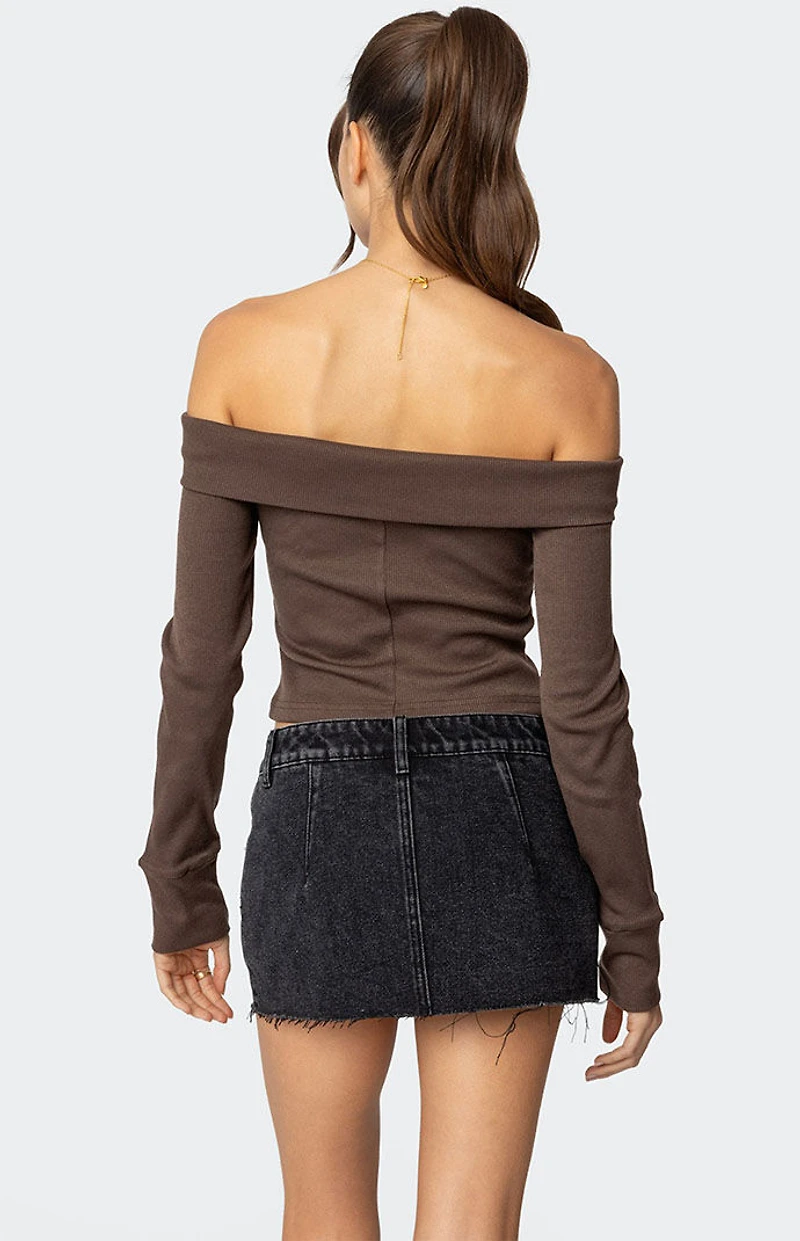 Edikted Clarissa Fold Over Ribbed Top