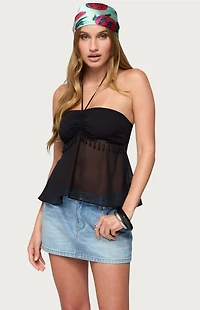 Edikted Sheer Chiffon Babydoll Halter Top