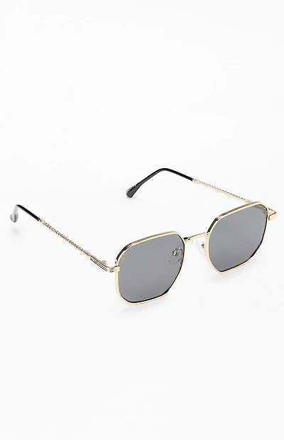 Pacsun Gold Metal Rectangle Frame Sunglasses