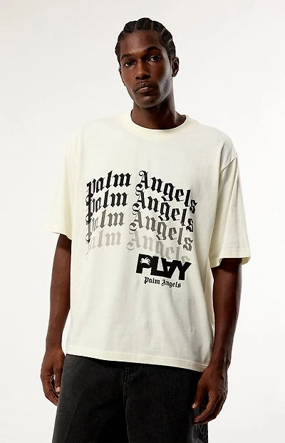 PLAY PALM ANGELS Cream Typographic Relaxed Boxy T-Shirt