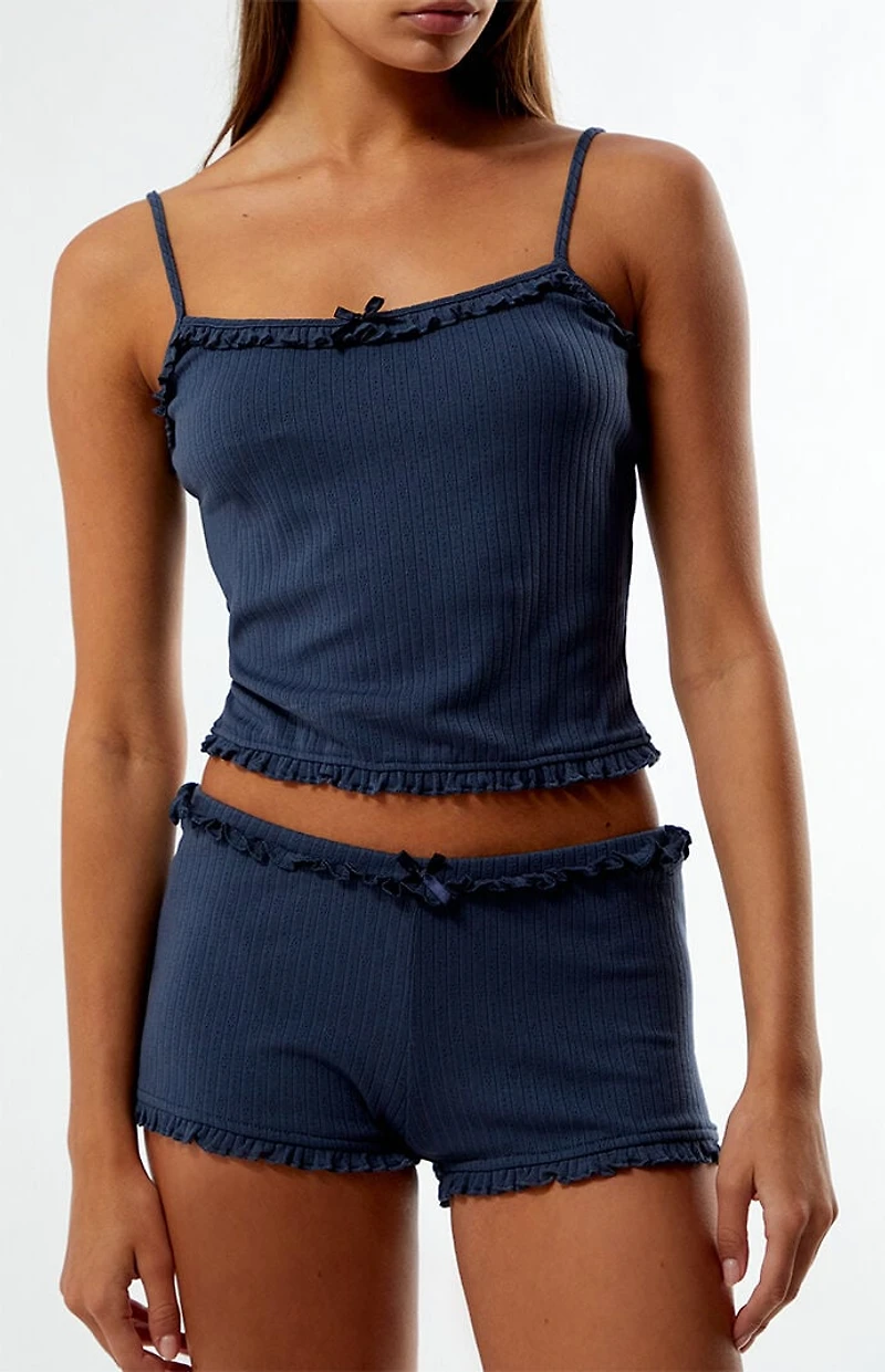 LA Hearts Ruffle Knit Pajama Tank & Shorts Two-Piece Set