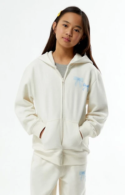 Pacsun Kids Off White Bows Full Zip Hoodie