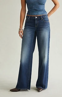 Pacsun Casey Low Rise Baggy Jeans Rhinestone Dark Blue