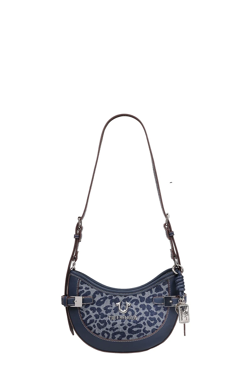 True Religion Blake Leopard Denim Belted Hobo Bag