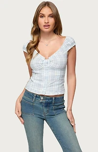 Edikted Dolsy Plaid Button Up Top