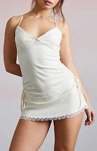 Third Charm Adelle Surplice Lace Hem Mini Dress