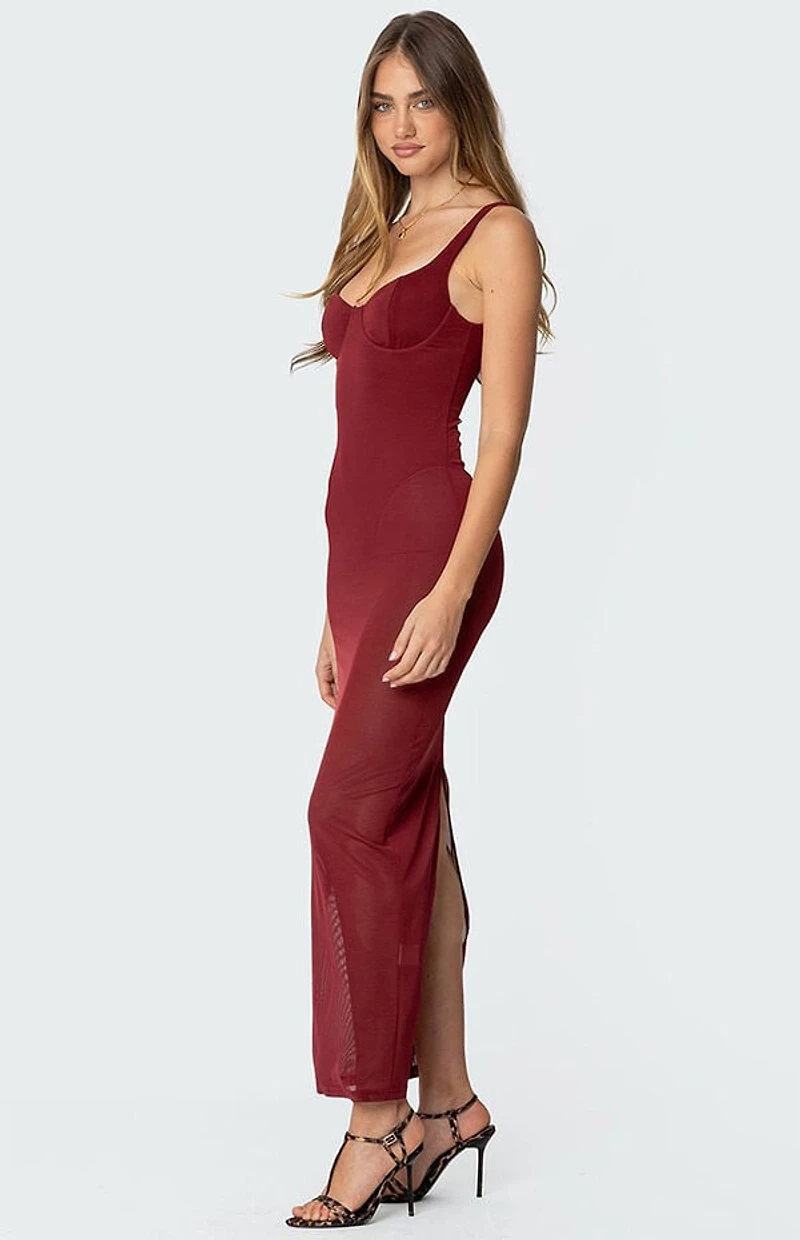 Edikted Mesh Built Bodysuit Maxi Dress