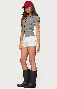 Edikted Beau Striped Ribbed Button Up Top