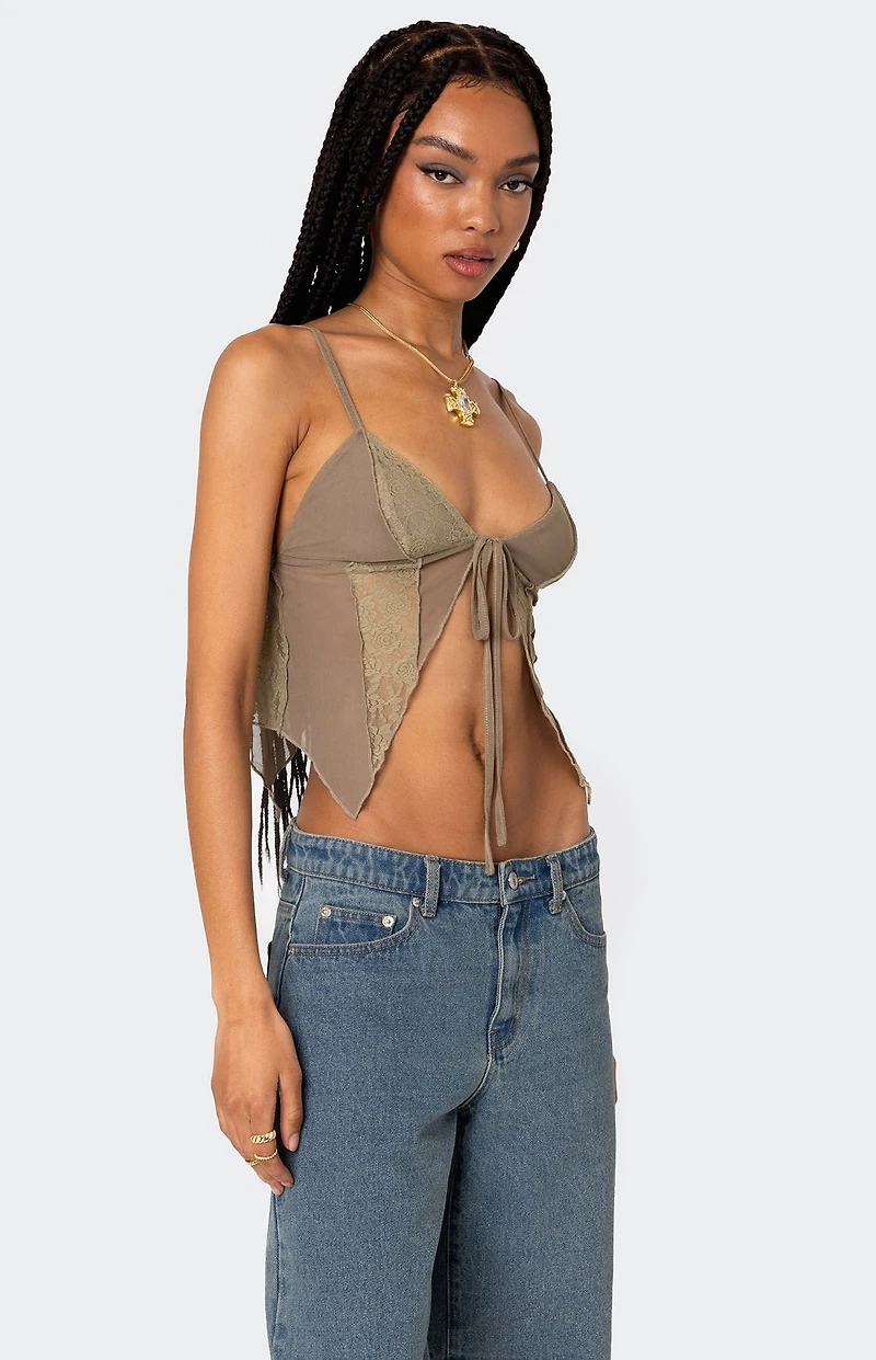 Edikted Patchwork Lacey Mesh Top