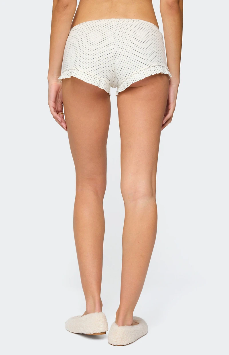Edikted Avalon Dotted Pointelle Ruffle Shorts