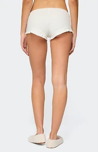 Edikted Avalon Dotted Pointelle Ruffle Shorts