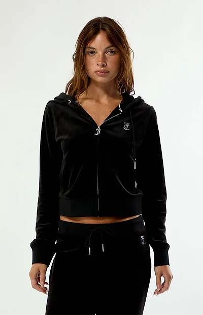 Juicy Couture Velour Core Zip Up Cropped Hoodie
