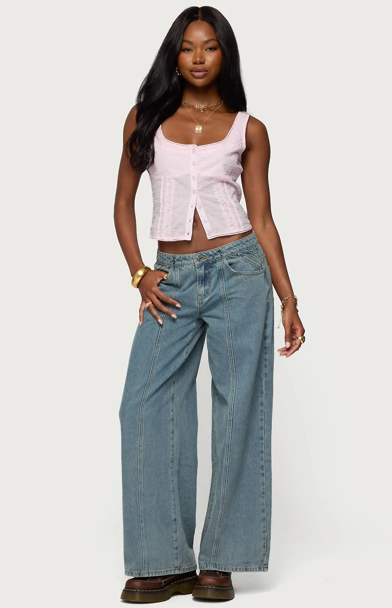 Edikted Embroidered Cotton Button Up Top