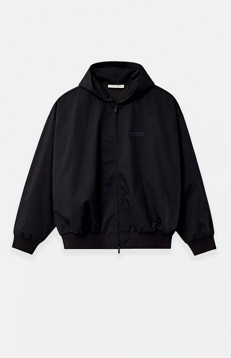 Fear of God ESSENTIALS Jet Black Poly Cotton Twill Zip Up Hoodie