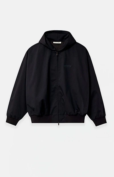 Fear of God ESSENTIALS Jet Black Poly Cotton Twill Zip Up Hoodie