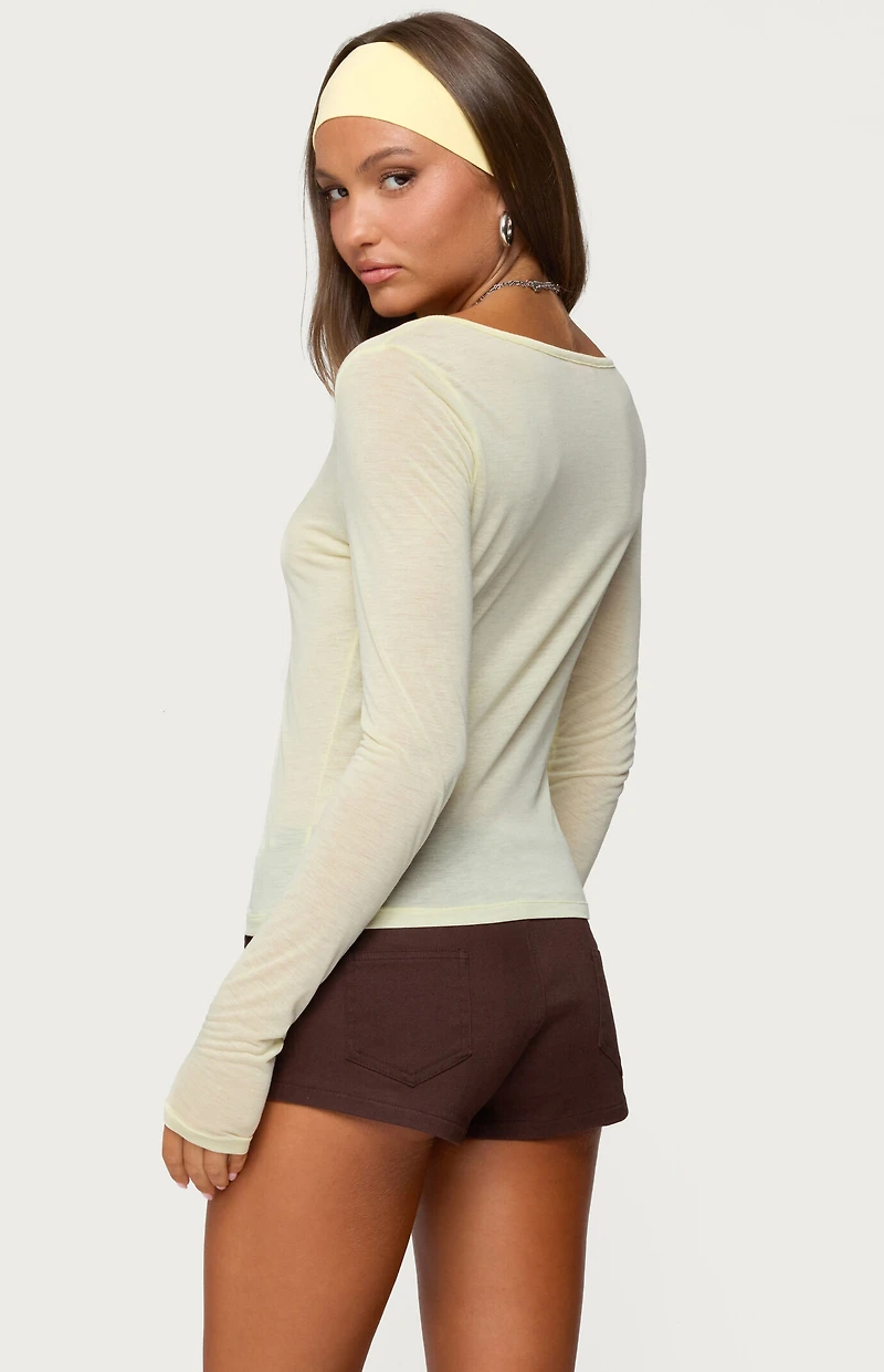 Edikted Ria Sheer Long Sleeve Henley Top