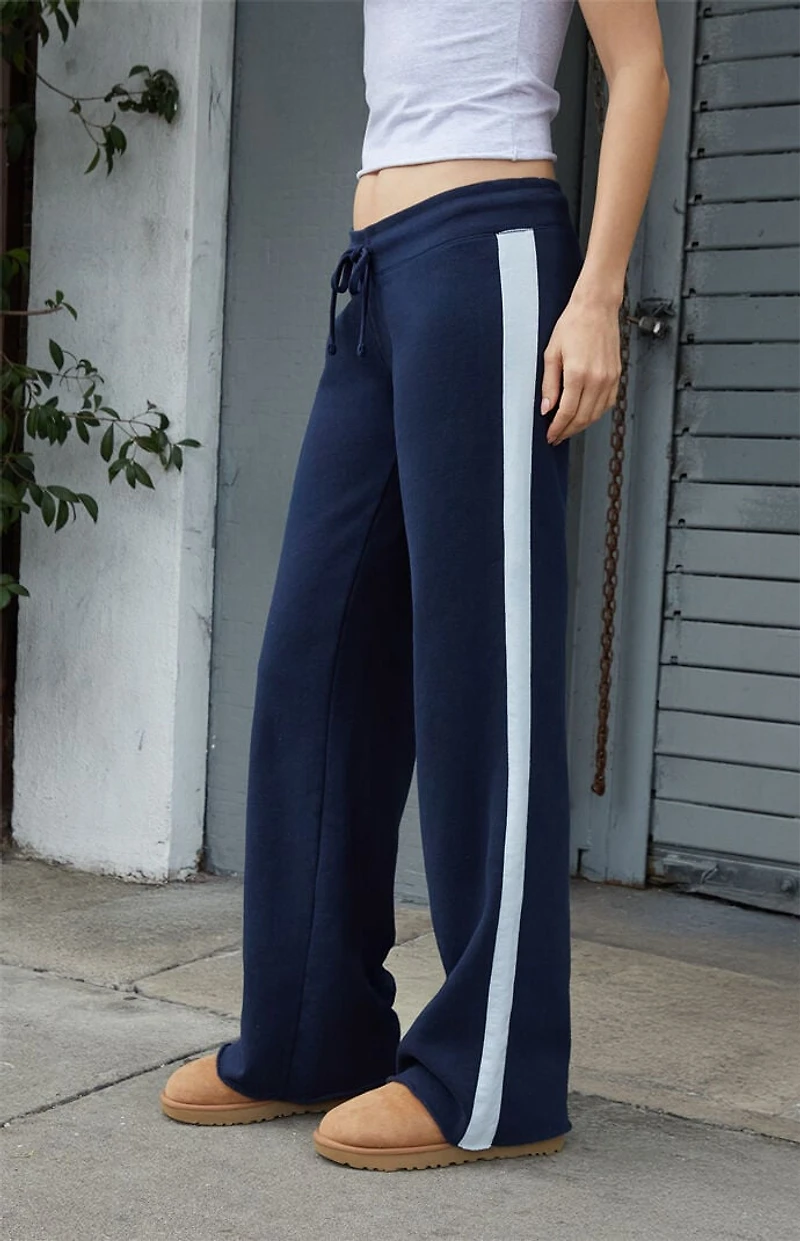 John Galt Blue Hilary Side Stripe Soft Yoga Baggy Sweatpants
