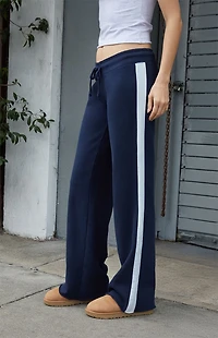 John Galt Blue Hilary Side Stripe Soft Yoga Baggy Sweatpants