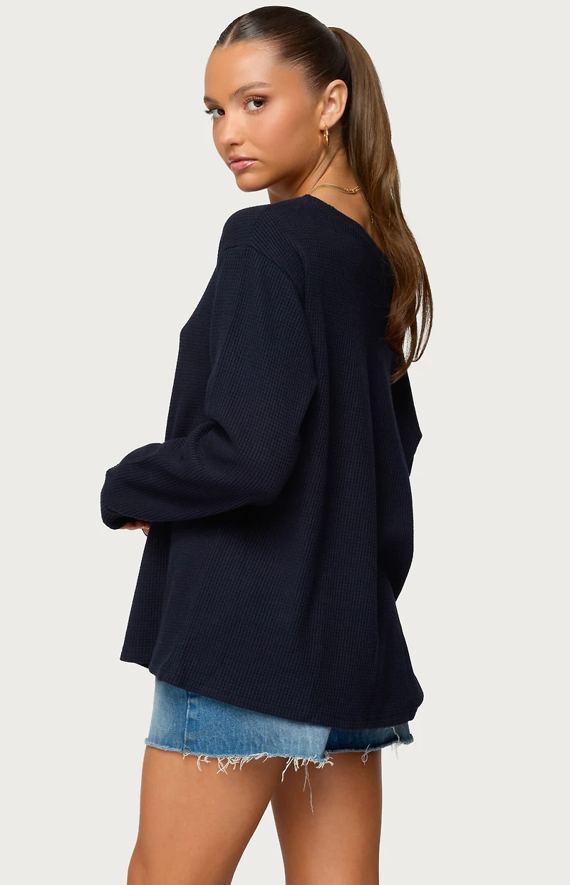 Edikted Damari Off Shoulder Oversized Waffle Top