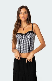 Edikted Pippa Gingham Lace Up Corset