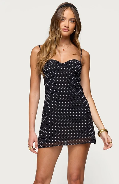 Edikted Polka Dot Cupped Chiffon Mini Dress