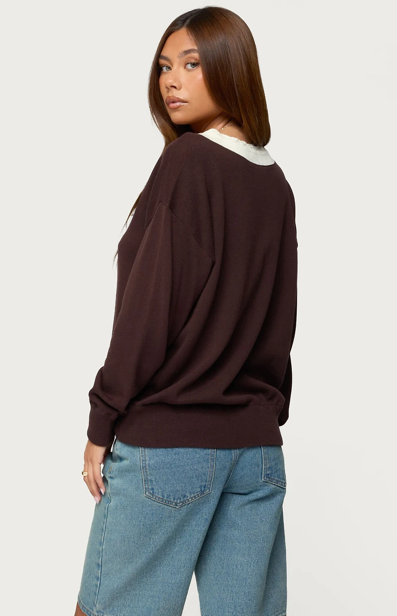 Edikted Marie Contrast Lacey V Neck Sweater