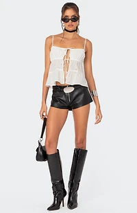 Edikted Zippy Faux Leather Micro Shorts