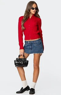 Edikted Ryn Zip Up Cable Knit Cardigan